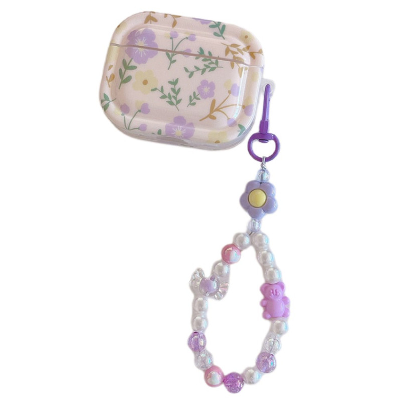 Coque AirPods Pro avec Motif Floral Violet et Chaîne