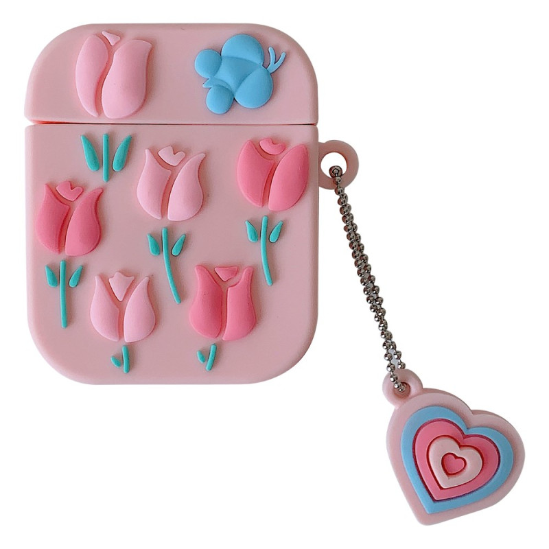 Coque AirPods 2 / 1 Tulipes et Pendentif