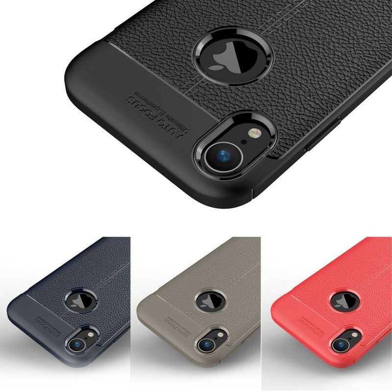 Coque iPhone XR Effet Cuir Litchi Double Line