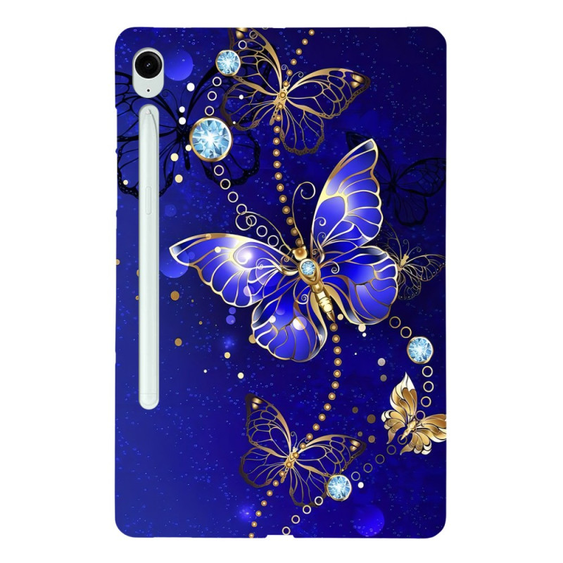 Coque Samsung Galaxy Tab S9 FE / S9 Papillons Bleus et Dorés