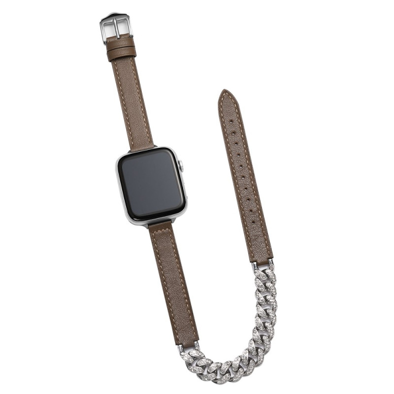 Bracelet Apple Watch Series 46mm à 42mm / SE / Ultra 49mm Cuir avec Chaîne