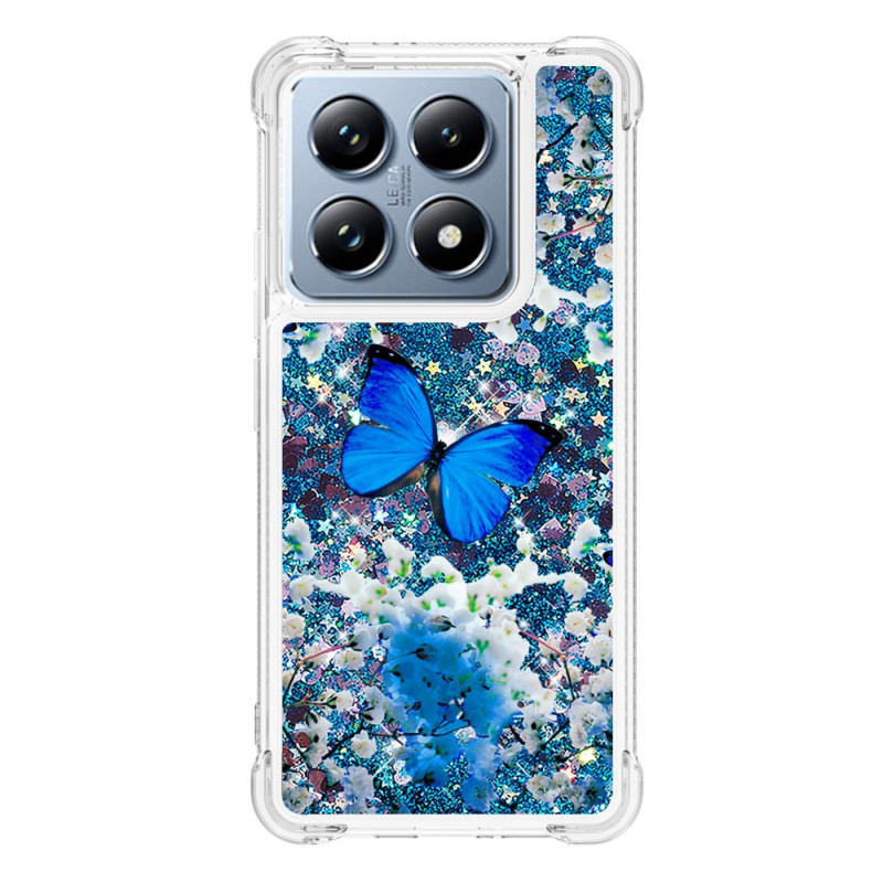 Coque Xiaomi 14T / 14T Pro Paillettes Papillon Bleu