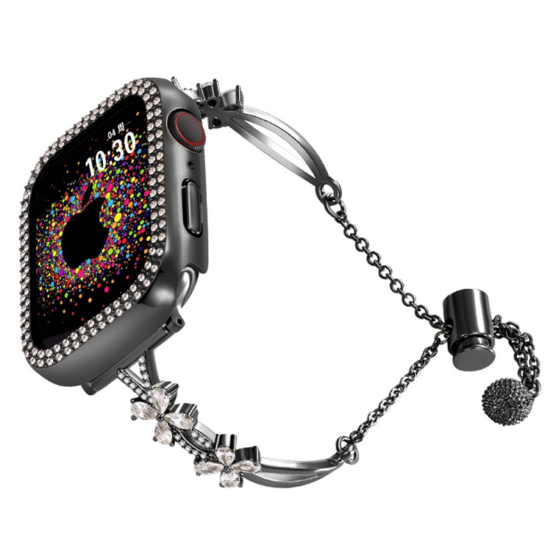 Bracelet Apple Watch Series 46mm à 42mm / SE / Ultra 49mm Cuivre Floral Strass