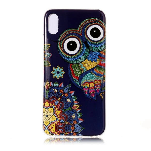 Coque iPhone XR Hibou Mandala Fluorescente