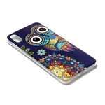 Coque iPhone XR Hibou Mandala Fluorescente