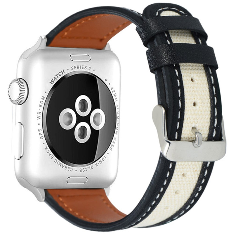 Bracelet Apple Watch Series 42mm à 38mm / Série SE Cuir et Tissu Bicolore