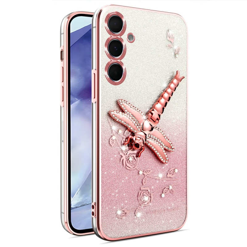 Coque Samsung Galaxy A36 5G Support Libellule et Fleurs Pailletées