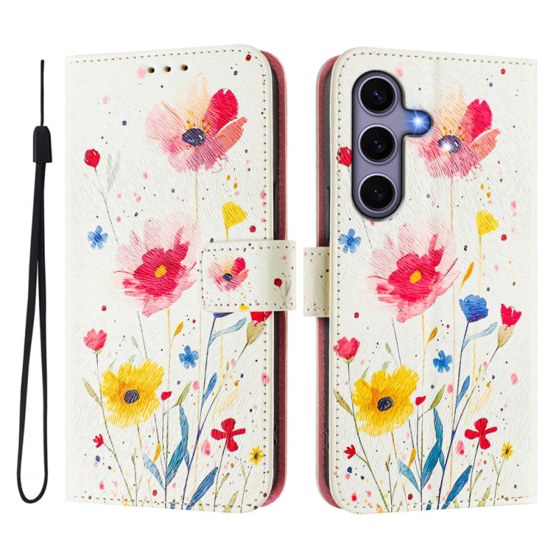 Housse Samsung Galaxy S25 5G Motif Floral à Lanière