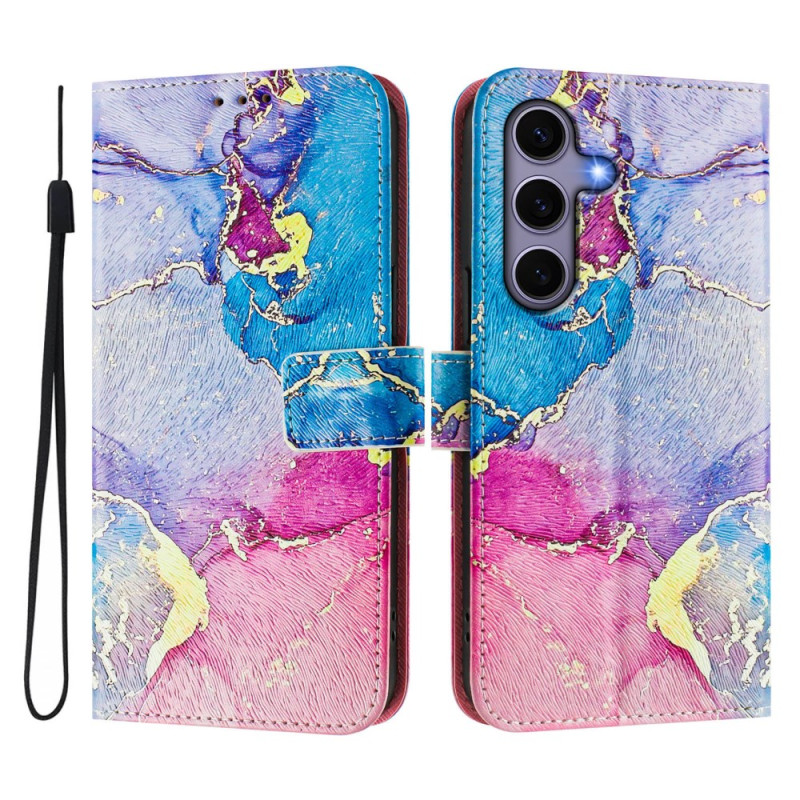 Housse Samsung Galaxy S25 5G Marbre Multicolore à Lanière