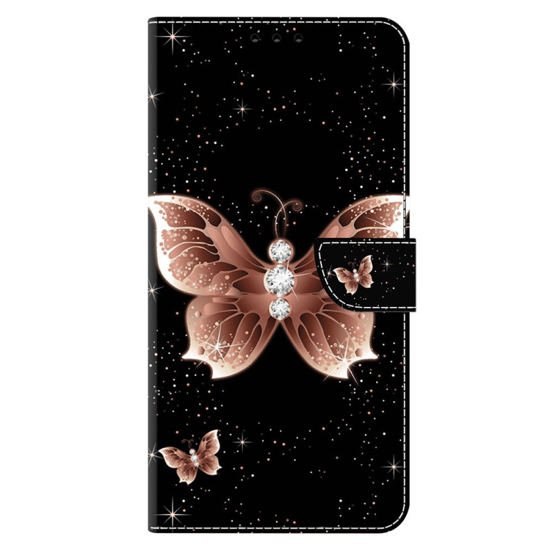 Housse Samsung Galaxy S25 5G Papillon Rose et Diamant