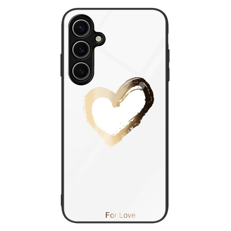 Coque Samsung Galaxy S25 5G Verre Trempé Coeur Doré sur Fond Blanc