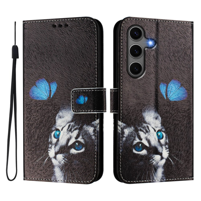 Housse Samsung Galaxy S25 Plus 5G Chat et Papillon Bleu