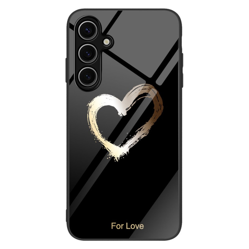 Coque Samsung Galaxy S25 Plus 5G Verre Trempé Coeur Doré sur Fond Noir