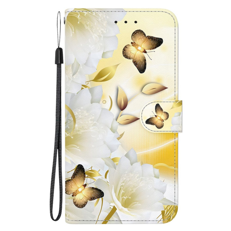 Housse Samsung Galaxy S25 Ultra 5G Papillons Dorés et Fleurs Blanches