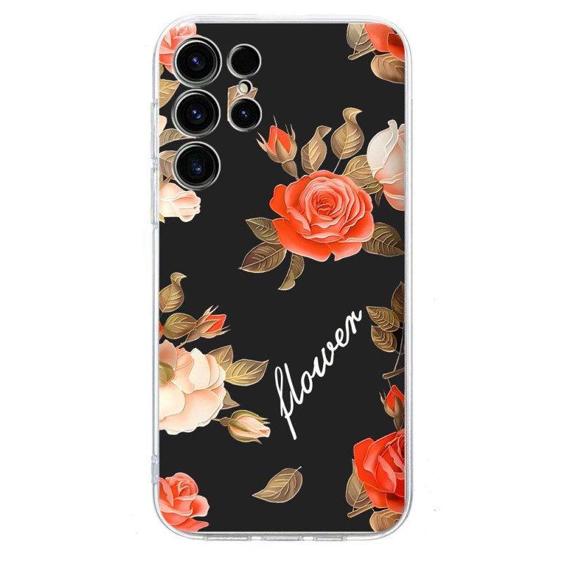 Coque Samsung Galaxy S25 Ultra 6G Motif Floral sur Fond Noir