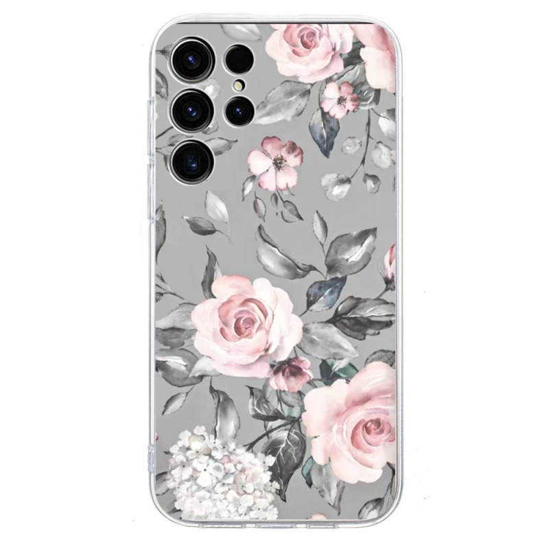 Coque Samsung Galaxy S25 Ultra 5G Motif Floral sur Fond Gris