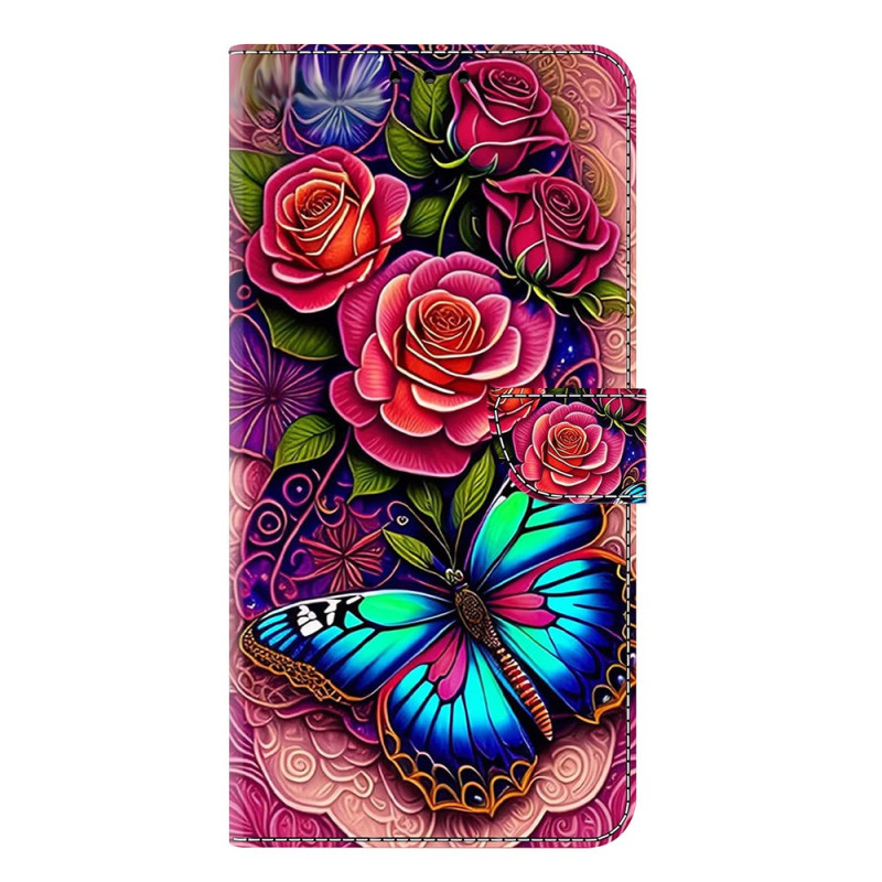 Housse Samsung Galaxy A56 5G / A36 5G Papillon Coloré et Fleurs Rouges