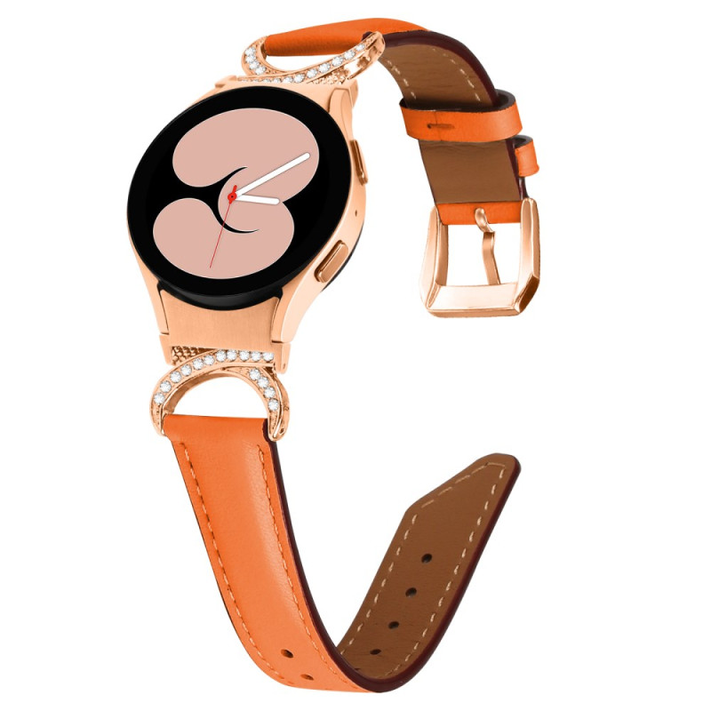 Bracelet en Cuir Samsung Galaxy Watch6/5/4 / Classic Connecteur Design D Or-Rose et Straa