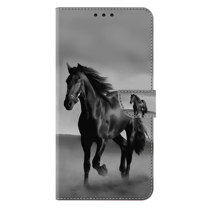 Housse Google Pixel 9A avec Fermoir Magnétique et Motif 3D - Cheval Noir