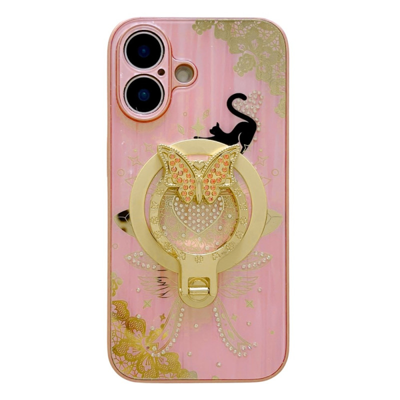 Coque iPhone 16 Motif Chat et Strass