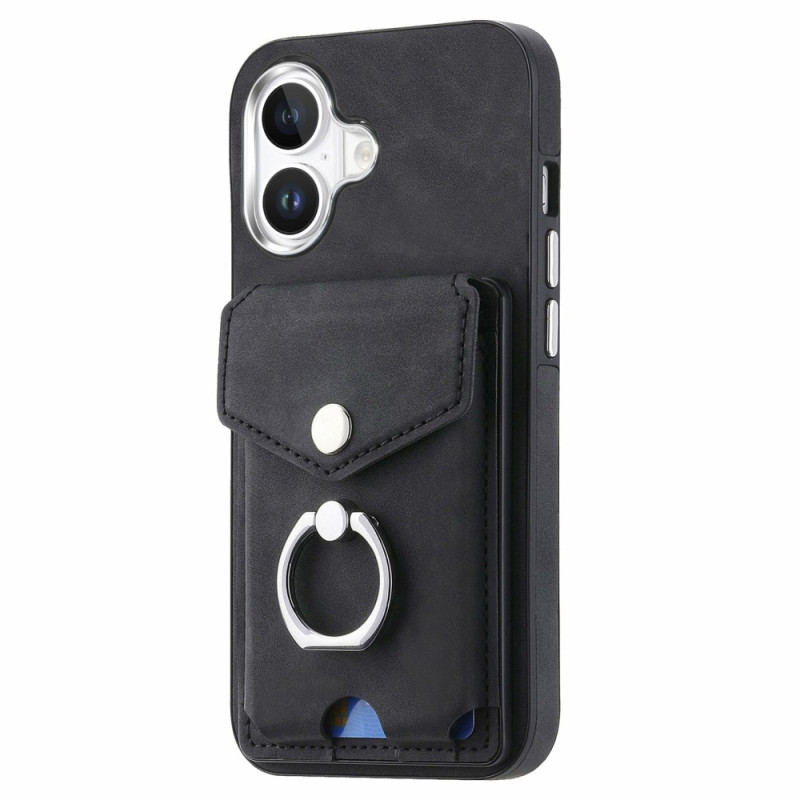 Coque iPhone 16 Simili Cuir Support-Anneau et Porte-Cartes