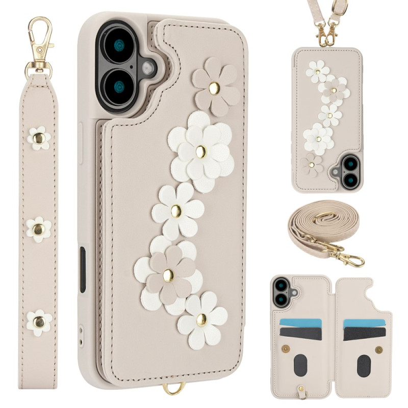 Coque iPhone 16 Porte-Cartes 2 Sangles Floralies