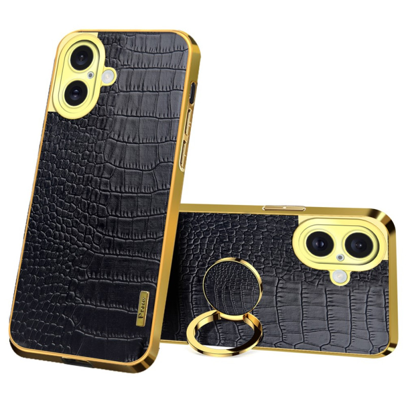 Coque iPhone 16 Support-Anneau et Texture Crocodile