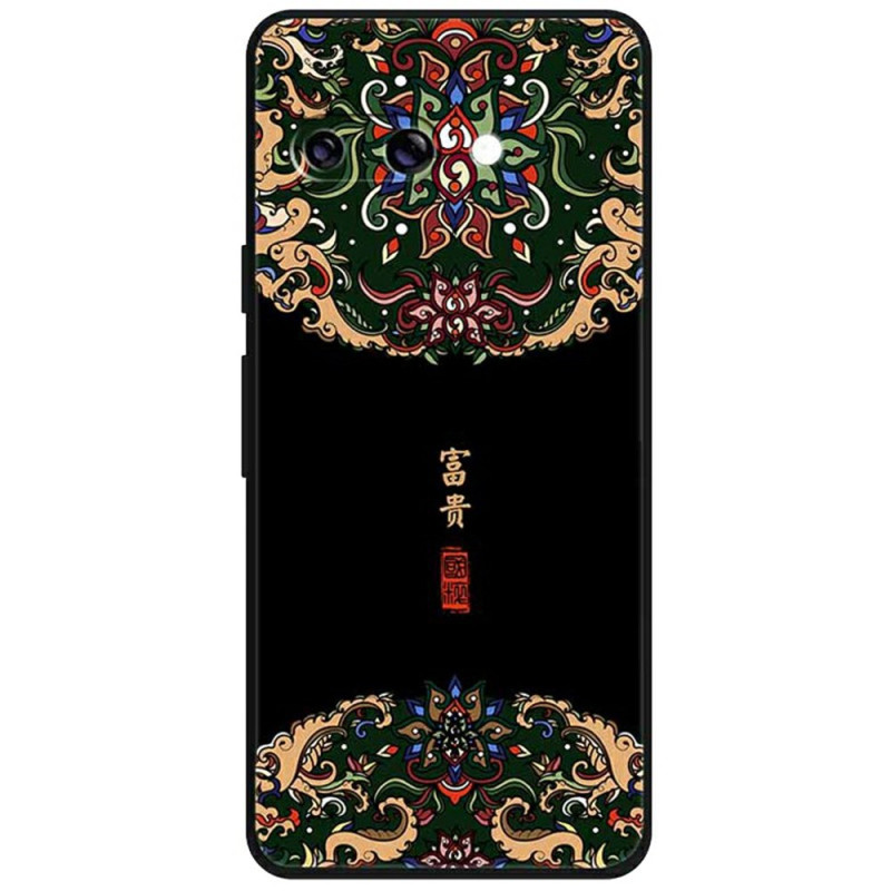 Coque Google Pixel 9A Motif Floral sur Fond Noir