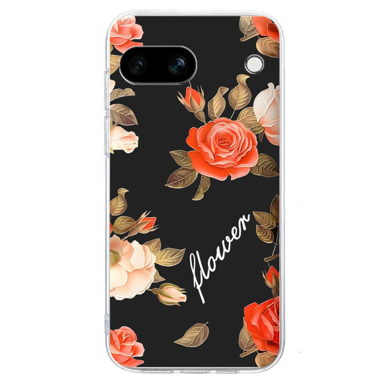 Coque Google Pixel 9A Motif floral sur Fond Noir