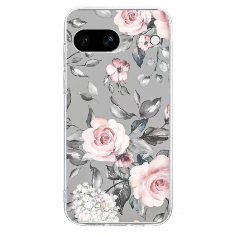 Coque Google Pixel 9A Motif Floral sur Fond Gris