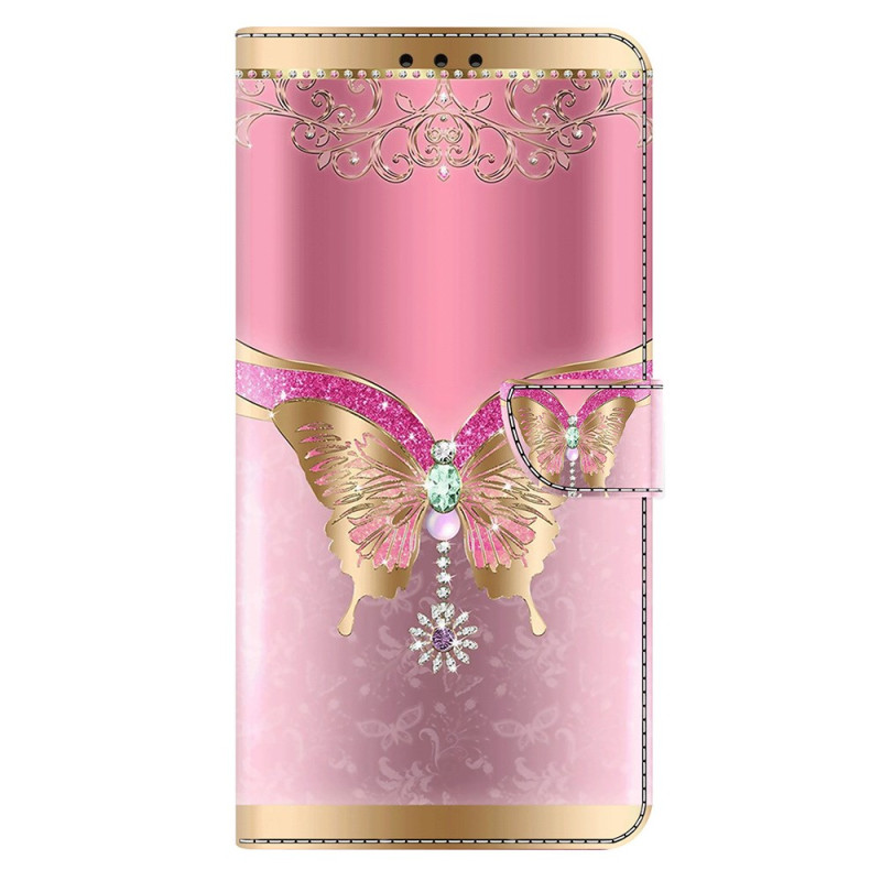 Housse Moto G85 5G Papillon Or et Rose