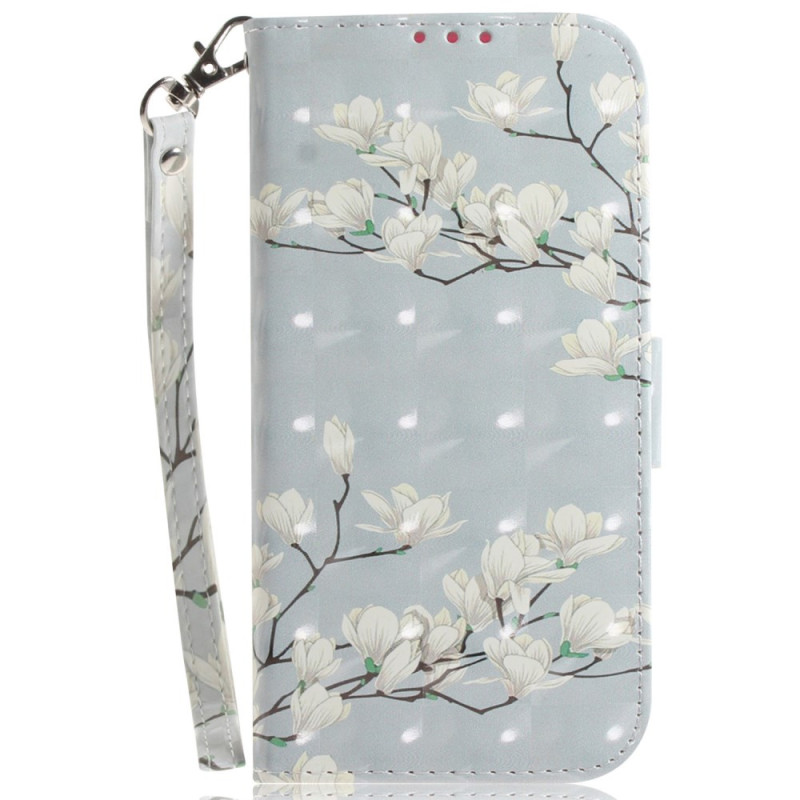 Housse Moto G85 5G Fleurs Magnolias à Lanière