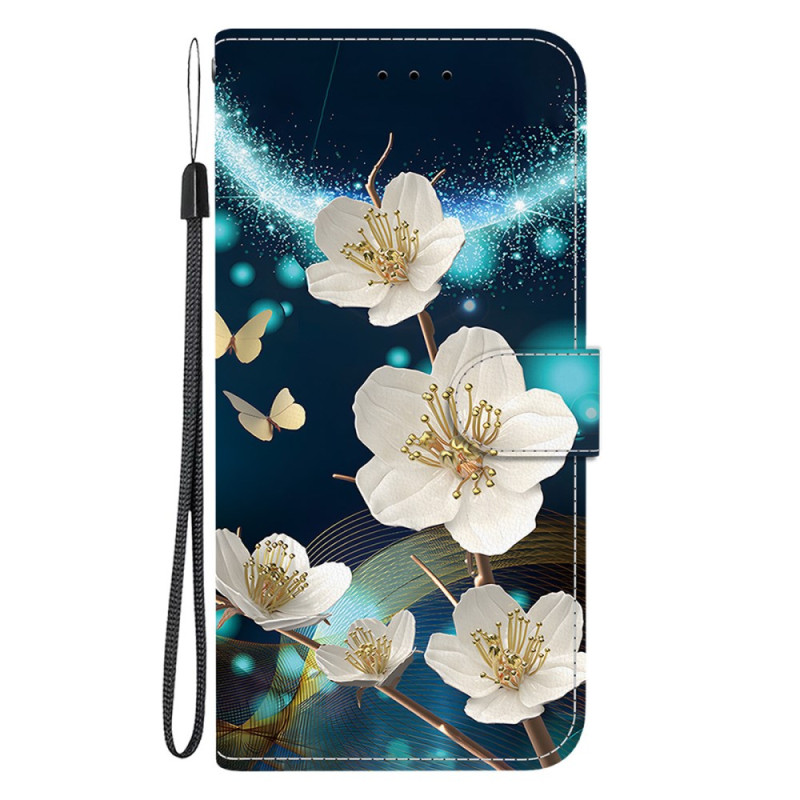 Housse Moto G55 5G Florale Blanche