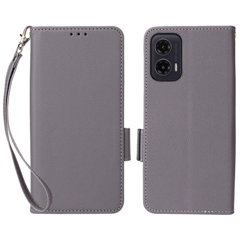 Housse Moto G35 5G Simili Cuir Litchi à Lanière