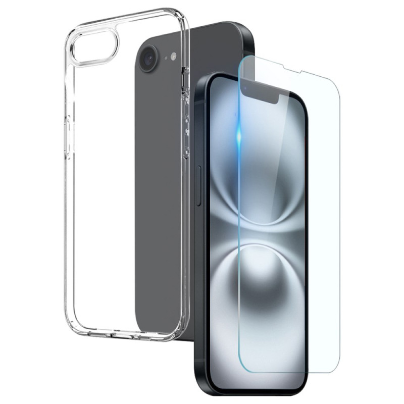 Coque iPhone 16E Transparente avec Protection Écran en Verre Trempé