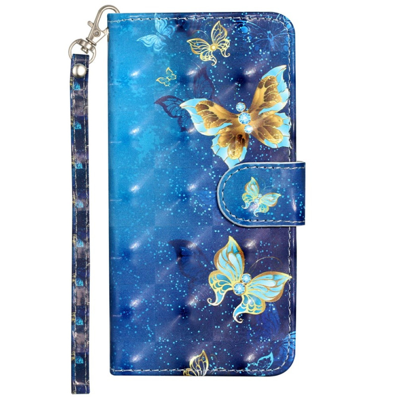 Housse iPhone 16E Papillons Bleus et Or