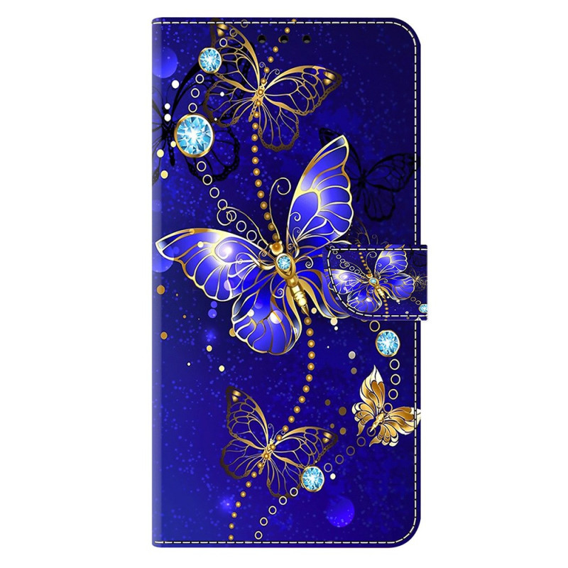 Housse Honor Magic 7 Pro 5G Papillons Diamants Sur Fond Bleu