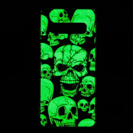 Coque Samsung Galaxy S10 Attention Têtes de Mort Fluorescente