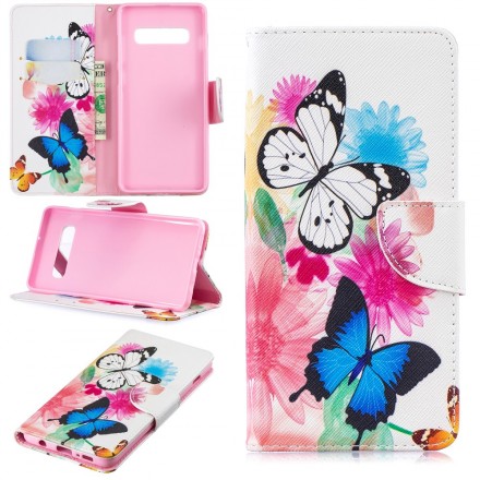 Housse Samsung Galaxy S10 Plus Papillons et Fleurs Peints