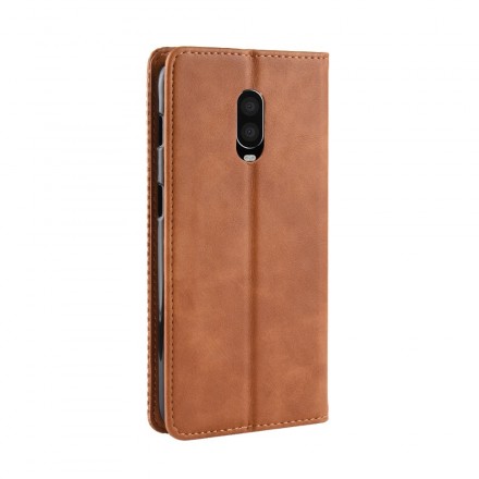 Flip Cover OnePlus 6T Effet Cuir Vintage Stylisé