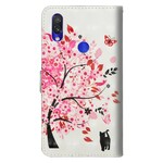 Housse Xiaomi Redmi Note 7 Arbre Rose et Chat Noir