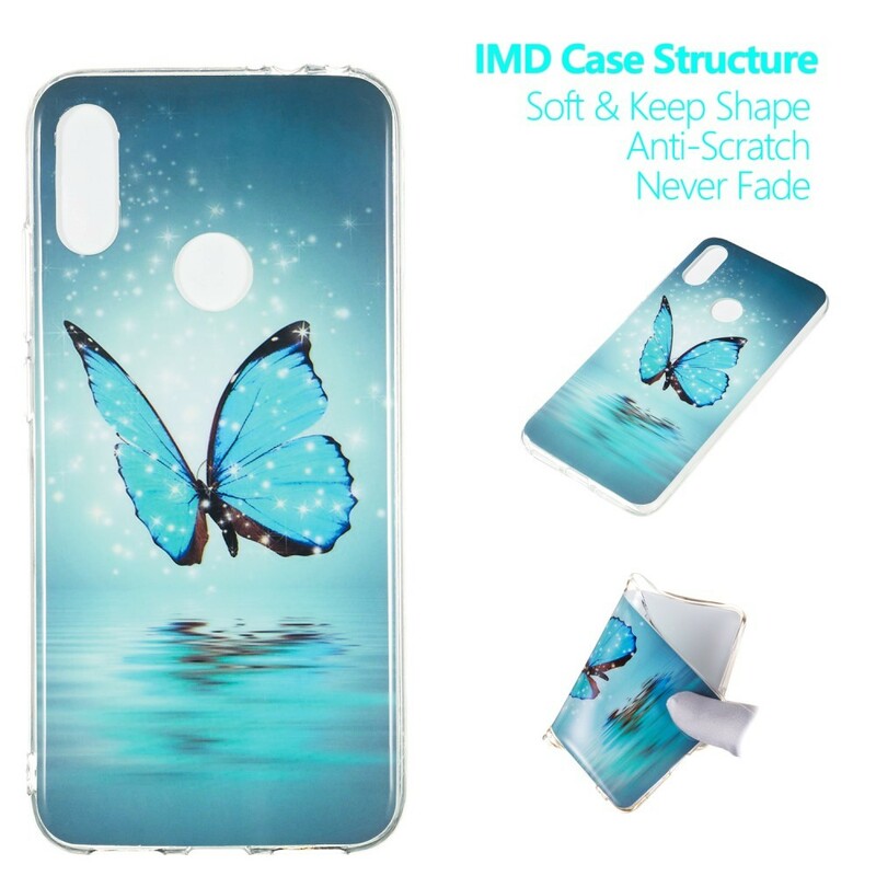 Coque Xiaomi Redmi Note 7 Papillon Bleu Fluorescente