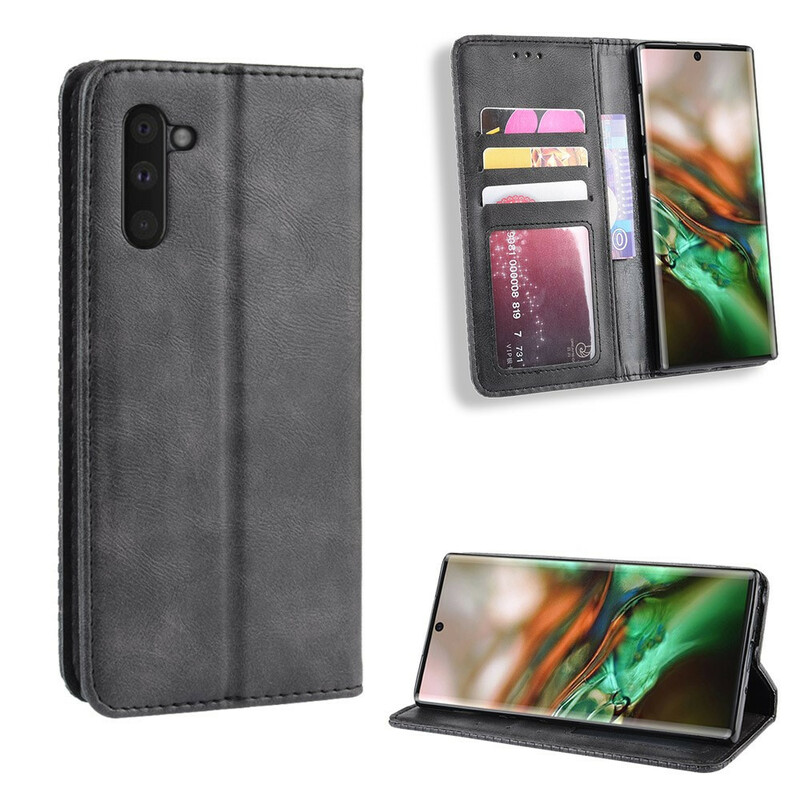 Flip Cover Samsung Galaxy Note 10 Effet Cuir Vintage Stylisé