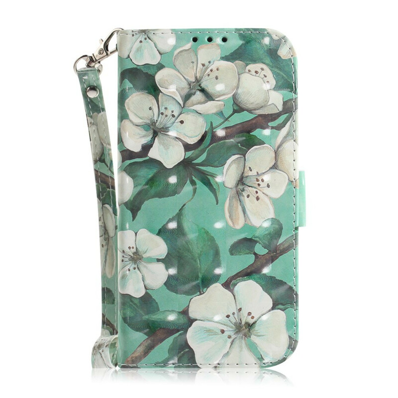 Housse Xiaomi Mi A3 Branche en Fleurs à Lanière