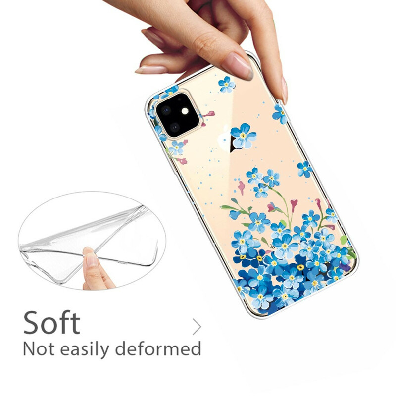 Coque iPhone 11 Bouquet de Fleurs Bleues