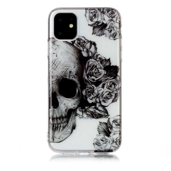 Coque iPhone 11 Transparente Tête de Mort Fleurie