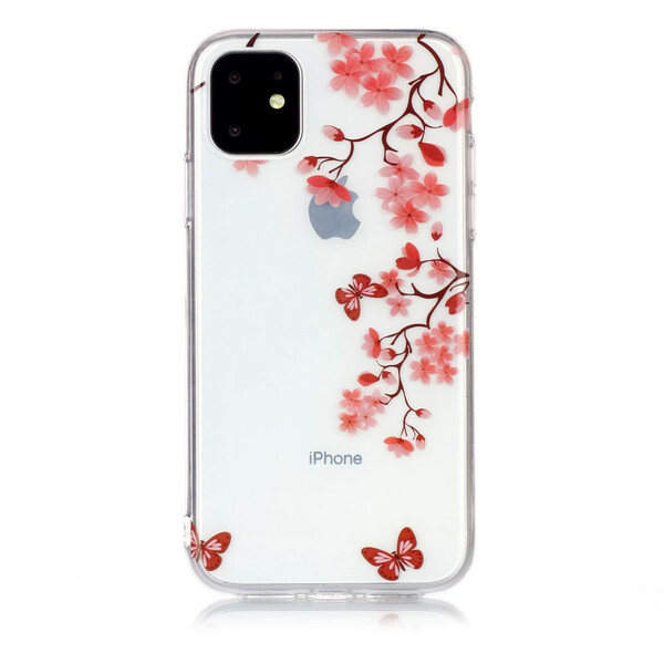 Coque iPhone 11 Transparente Branche au Papillons