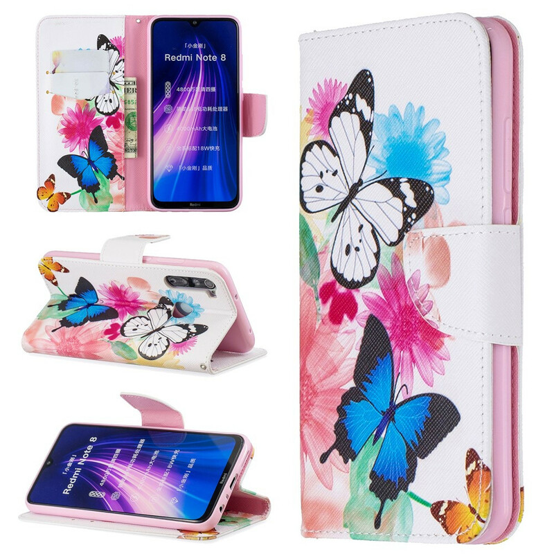 Housse Xiaomi Redmi Note 8 Papillons et Fleurs Peints