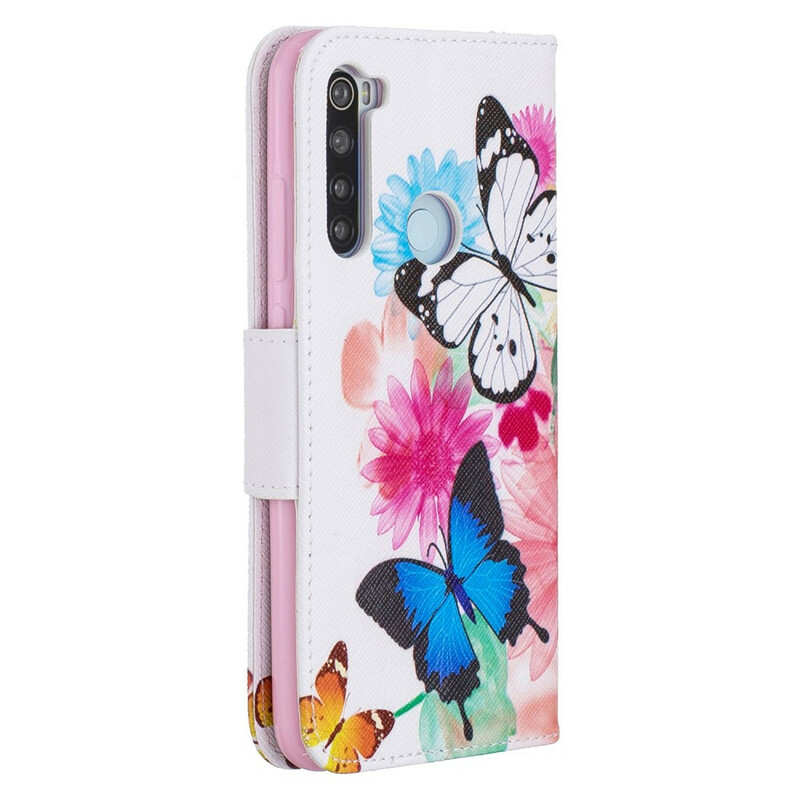 Housse Xiaomi Redmi Note 8 Papillons et Fleurs Peints