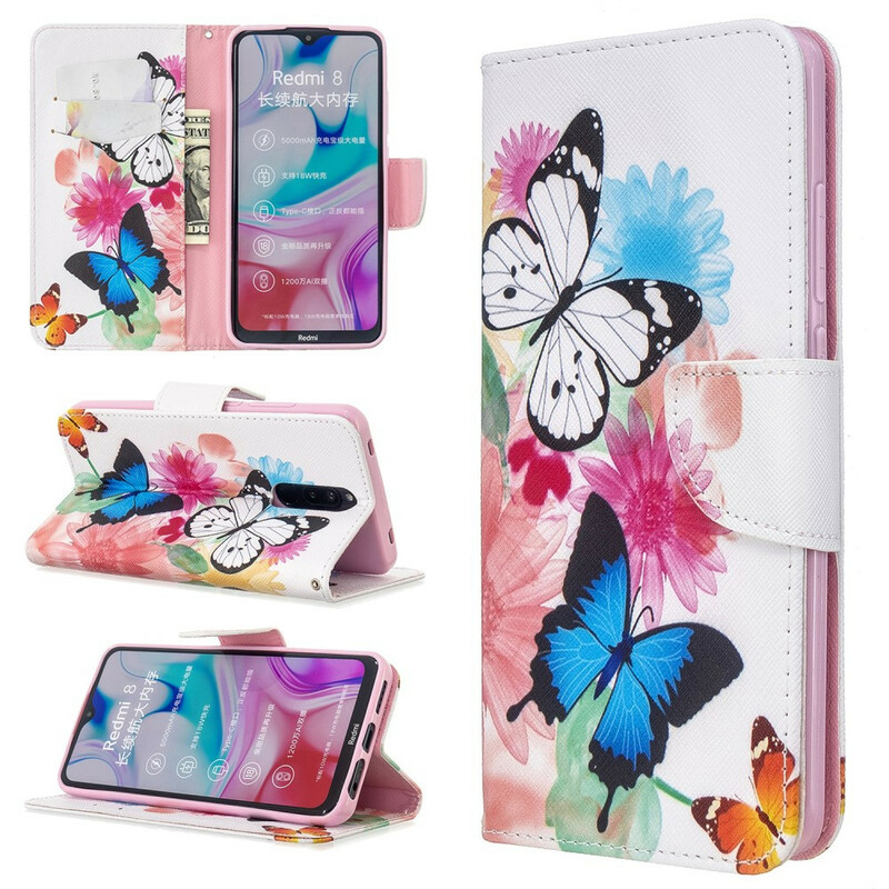 Housse Xiaomi Redmi 8 Papillons et Fleurs Peints